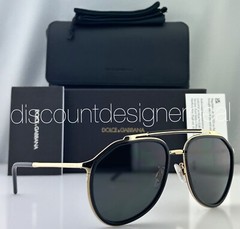 Dolce Gabbana DG2277 02/87 Aviator Sunglasses Gold Black Frame Gray Lens 57mm