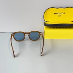 Moscot Lemtosh Wood Grain Frame Blue Lens Sunglasses Handmade Unisex