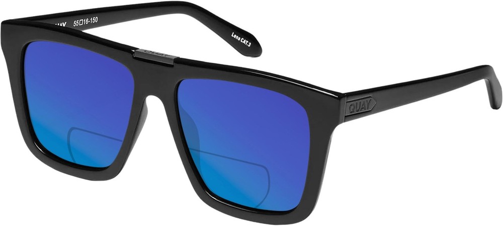 QUAY Name Drop Unisex Square Polarized BI-FOCAL Sunglasses in Gloss Black 55 mm