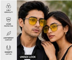 3-in-1 Magnetic Clip-On Square Sunglasses for Men & Women | UV400 Anti-Glare Eye