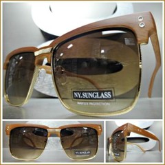 Mens Classy Elegant Modern Retro Style SUN GLASSES Square Rose Gold Wooden Frame