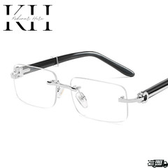 Clear Lens Men’s White Gold Silver Frame Wood Grain Rectangular Luxury Glasses