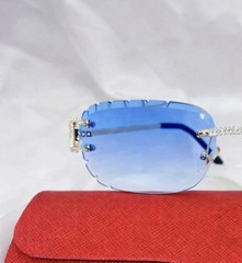 New Cut Blue Lens Sunglasses square Rimless Sunglasses High Quality Unisex