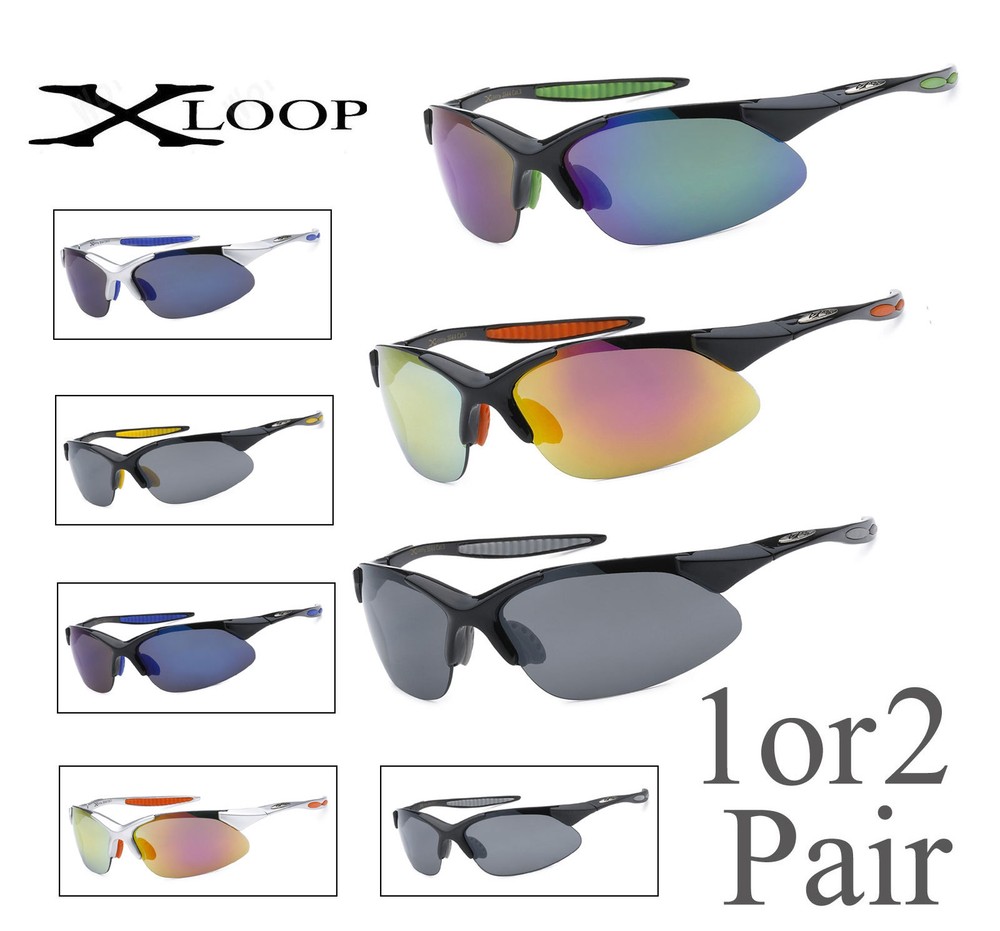 1 or 2 Pair X-Loop Semi Rimless Sport Cycling Fishing Golfing Running Sunglasses