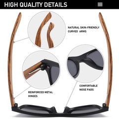 Wood Sunglasses for Men Square Sunglasses with Wooden Arms Mirrored Dark Shad…