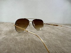 Ray-Ban RB3791 Rimless Aviator Sunglasses, Gold Frame, Brown Gradient Lens
