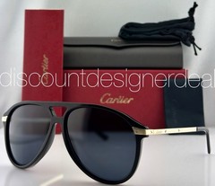 Cartier Aviator Sunglasses Black Gold Gray Lens Mens 60mm Santos CT0105S 001 NEW