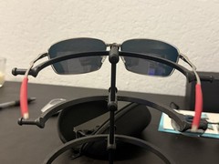 Oakley Whisker Sunglasses Silver Frame Ruby Lens Red Temple