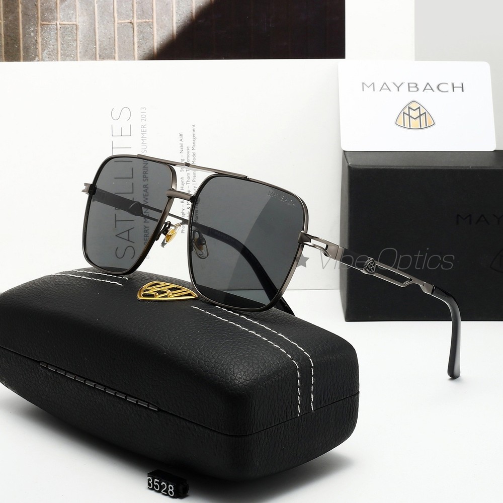 MAYBAC* Square Aviator Sunglasses Black Gunmetal Double Bridge Unisex +Case