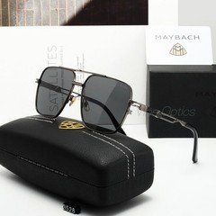MAYBAC* Square Aviator Sunglasses Black Gunmetal Double Bridge Unisex +Case