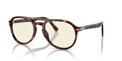 PERSOL PO3235S 24 BL Havana Pilot Unisex 55 mm Sunglasses Clear Blue Light Lens