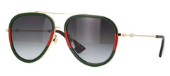 New GUCCI GG0062S 003 57mm Gold Green Red Web Aviator Sunglasses Italy Unisex