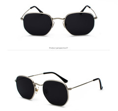 Men Sunglases Hexagon Sunglasses New Women Metal Frame Fishing Glasses Gold Tea