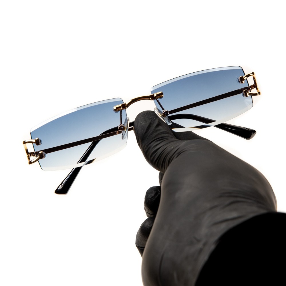 Gold Frame Stylish Narrow Rimless Sky Blue Gradient Tinted Lens Sunglasses