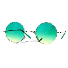Round Circle Metal Silver Frame Sunglasses Fun Color Lens Spring Hinge