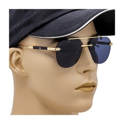 Maybach Rimless Round Metal Aviator Sunglasses Gold Frame Dark Smoke MH16