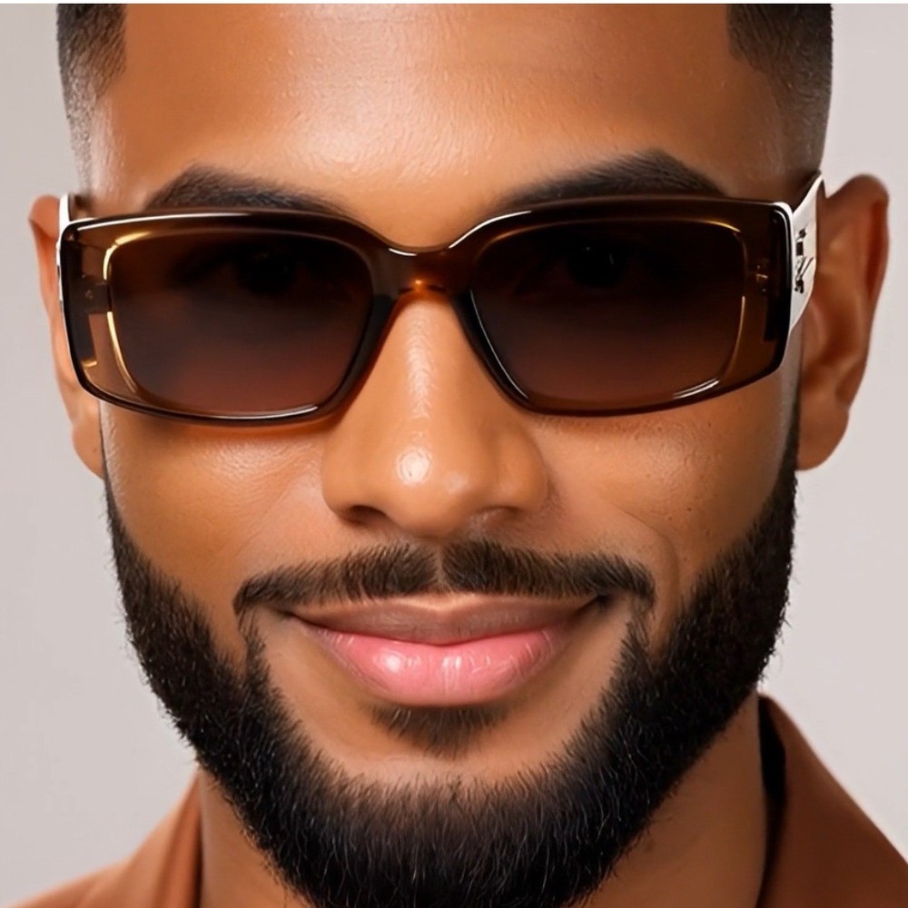 Men Sunglasses Fashion Designer Beige Retro Rectangle Trendy Style Lentes New