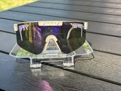 Pit Viper Shield Sunglasses Mirrored Black Lens Beige Speckled Plastic Frame