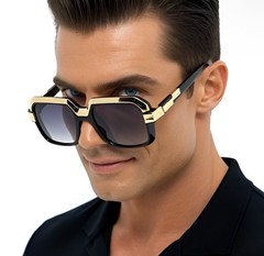 Men’s Hip Hop 80’s Vintage Streetwear Black Lens Sunglasses Black Gold Retro