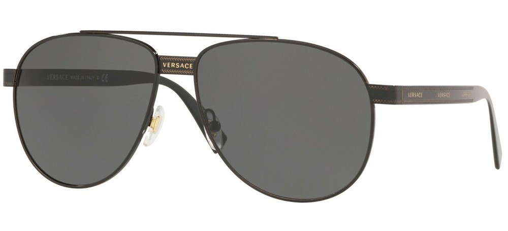 RARE New VERSACE Black Gold Logo Metal Designer Aviator Sunglasses VE2209 100987