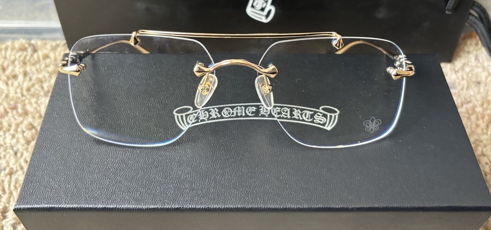 Chrome Hearts Gold “FLUID” Model Rimless Designer Eyeglasses (58-18-147mm)
