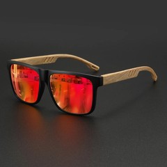 Square Wood Grain Sunglasses UV400 Spring Hinge Unisex Driving Travel Hiking