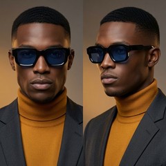 Mens Square Black Frame Sunglasses Blue Tint Lens Thick Geometric Modern Shades