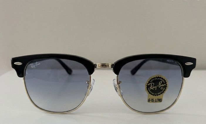 Classic Raybans RB3016 Clubmaster Unisex Black w/ Gradient Bluish Gray Lenses
