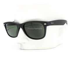 Ray-Ban New Wayfarer RB 2132 622 Sunglasses Matte Black Rubber Green 55mm w/case