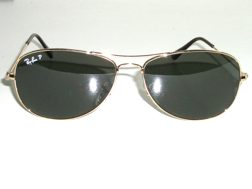 RAY BAN RB3362 3P 59[]14 GOLD POLARIZED CRYSTAL COCKPIT AVIATOR SUNGLASSES MINT