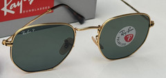 NEW Ray-Ban RB3548N 001/58 Arista Gold HEXAGONAL Polarized Green Sunglasses 51mm