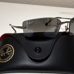 Ray-Ban Ladies Polarized Rimless Sunglasses Gray Glass Lenses Silver Metal Case