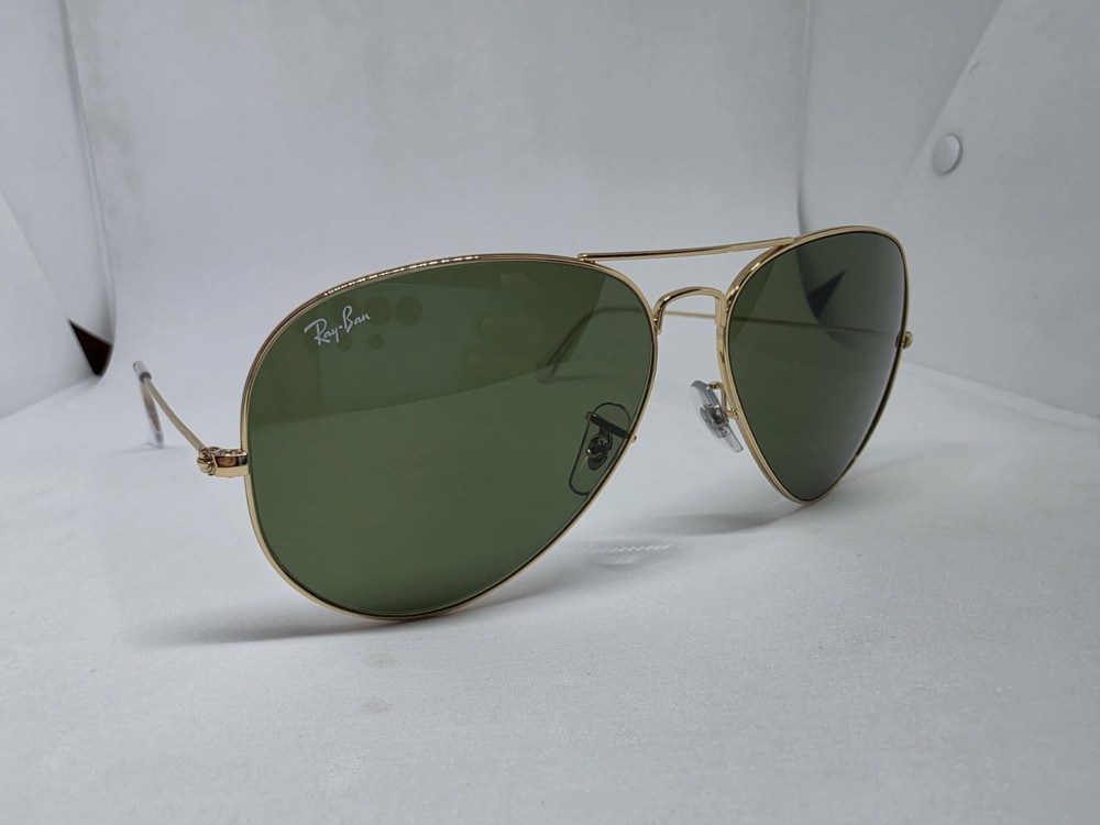 RAY-BAN RB 3025 001 62MM LARGE METAL AVIATOR SUNGLASSES GOLD GREEN AUTHENTIC NEW
