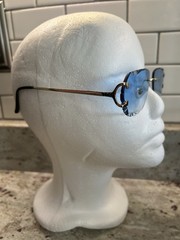 Rimless Gold Metal Sunglasses Blue Tinted Plastic Lenses Solid Pattern