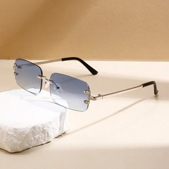 Rimless Rectangle Sunglasses Men Women Vintage Gradient Trendy Design