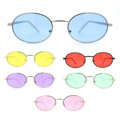 Pimp Pop Color Lens Round Oval Metal Rim Sunglasses