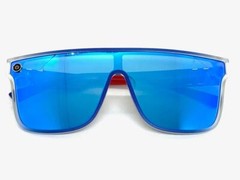 Modern Retro Shield Style SUNGLASSES Patriotic American USA Flag Frame Blue Lens