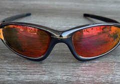 Oakley Straight Jacket Black Orange Flames Gold Iridium Lenses Need Replaced
