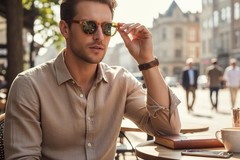 Mens Classy Elegant Vintage Retro Style SUNGLASSES Round Orange Frame Green Lens