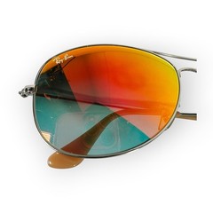 Ray-Ban RB3362 Cockpit Aviator Sunglasses Unisex Silver Orange Mirrored W/ Case