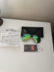 Ray-Ban Gold Frame Aviator Sunglasses with Green Mirror Lenses