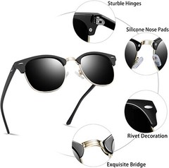 Retro Vintage Polarized Sunglasses Mens UV400 Half Metal Frame ClubSunglassesUSA