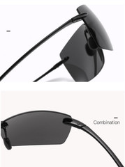 Rimless Polarized Square TR90 Sunglasses Men Lightweight Outdoor Driving Glasses