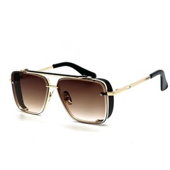 Square Pilot Sunglasses Men Designer Shades Gold Brown Lens UV Protect Modern