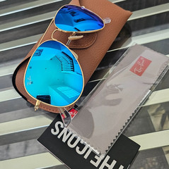 Ray-Ban Aviator RB3025 58MM AQUA Blue CRYSTAL Mirrored sunglasses GOLD FRAME