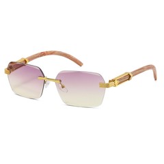 Rimless Sunglasses Women Men Fashion Gradient Lens Wood Grain Frame Retro Lentes