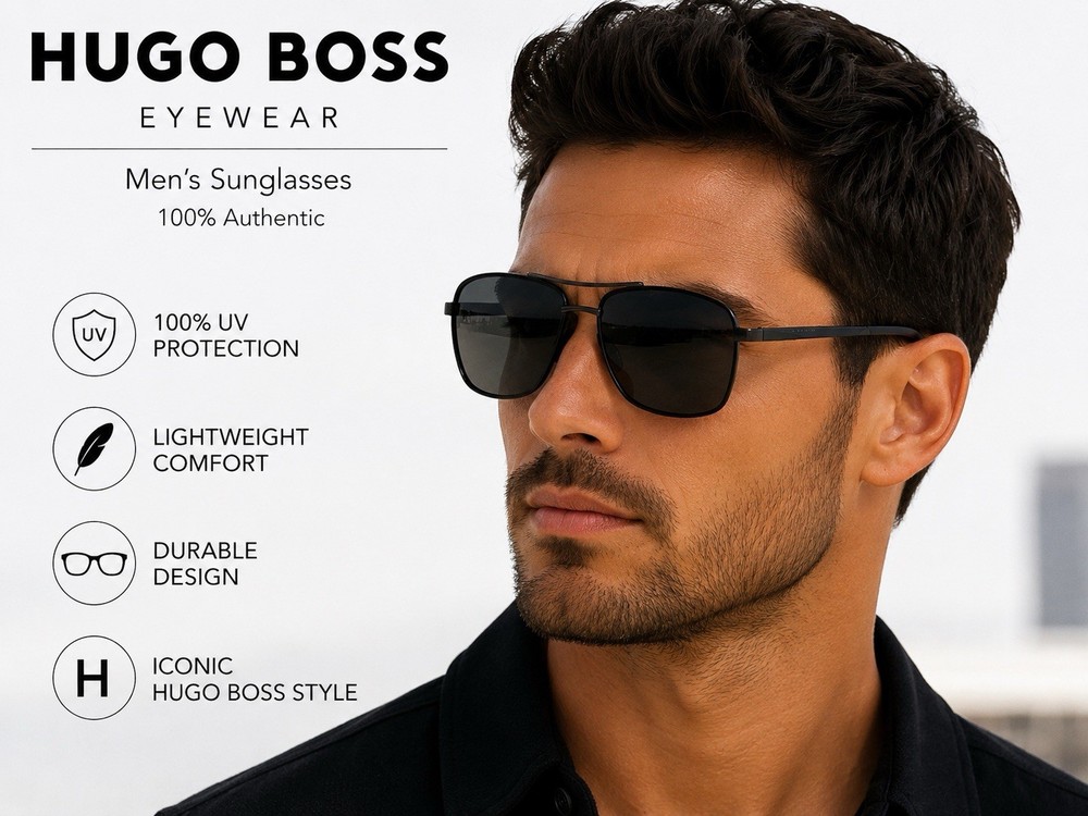 HUGO BOSS BOSS 0697/P/S Polarized Rectangle Sunglasses Black/Gray Metal 135mm