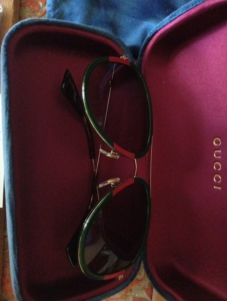 GUCCI GG0062S 003 57mm Aviator Green/Red Unisex Sunglasses with Light Grey Lens
