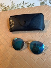 Ray-Ban RB3447 Round Metal Sunglasses Gold Frame Blue Mirrored Lenses Size 50-21