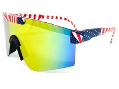 Oversized RETRO WRAP SUN GLASSES Big Patriotic American USA Flag Frame Gold Lens